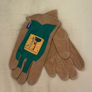 Brown and Green Women's leather garden Gloves S